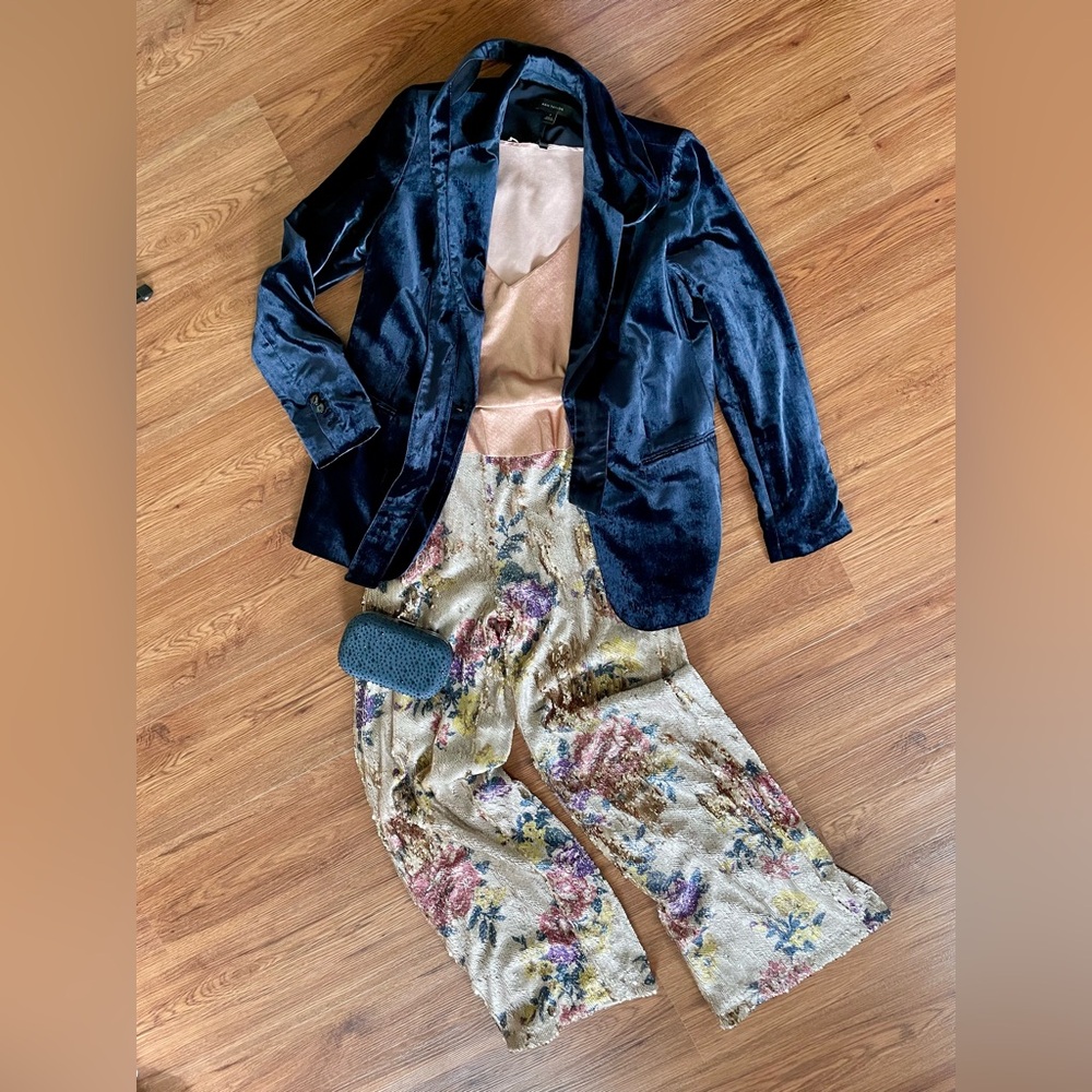 Forever 21 Floral Gold Flip Sequin High Waisted Wide Leg Pants sz L NWT - Picture 8 of 8